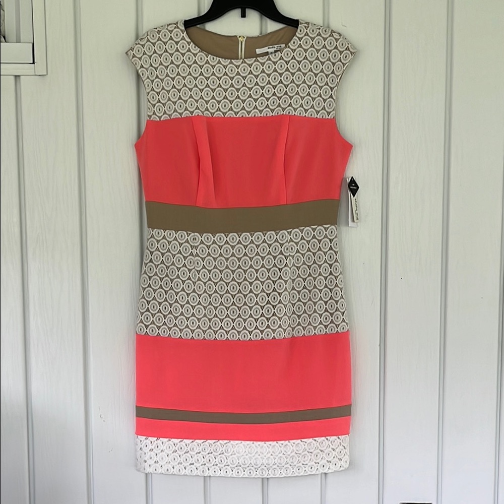 Studio One Coral and Cream Mini Dress